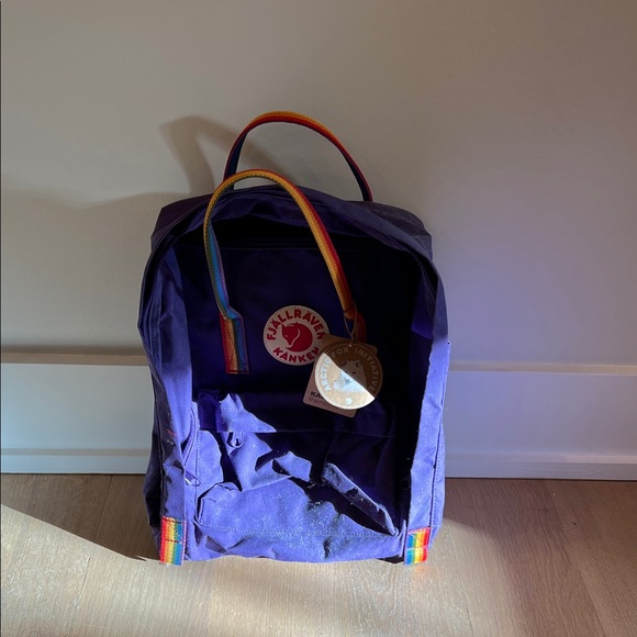 Fjallraven Kånken Deep Purple Backpack with Rainbow Straps